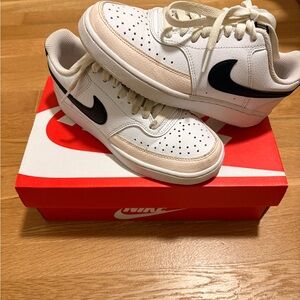 Nike White and Tan Sneakers with Black Swoosh